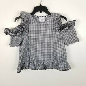 LF Ruffle Cold Shoulder Check Top